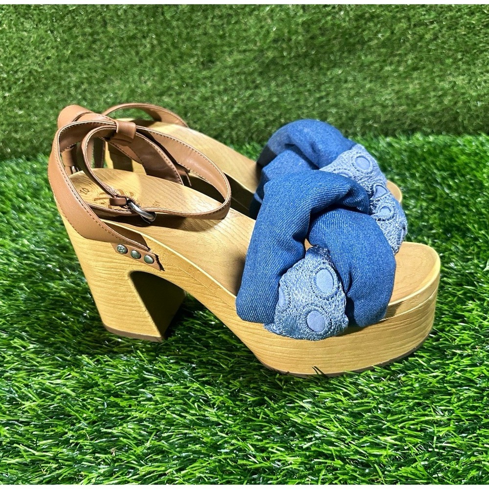 Sam & Libby Blue Fabric Studded Platform Block Heel Sandals 10 I5300M1900
